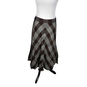 Jones Wear Studio Women's size 14 Rayon Linen Brown Blue & White Skirt